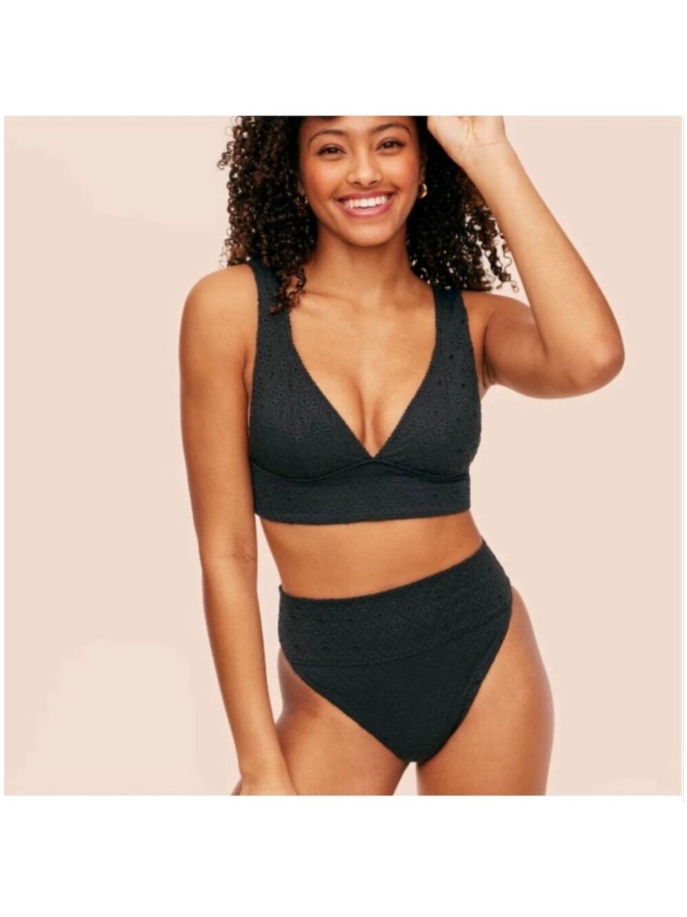Women's Adore Me Black Madelaine Eyelet Bikini Set Size L
